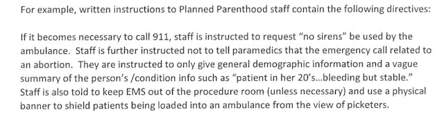 Excerpt from the Missouri Senate Report on Planned Parenthood Practices