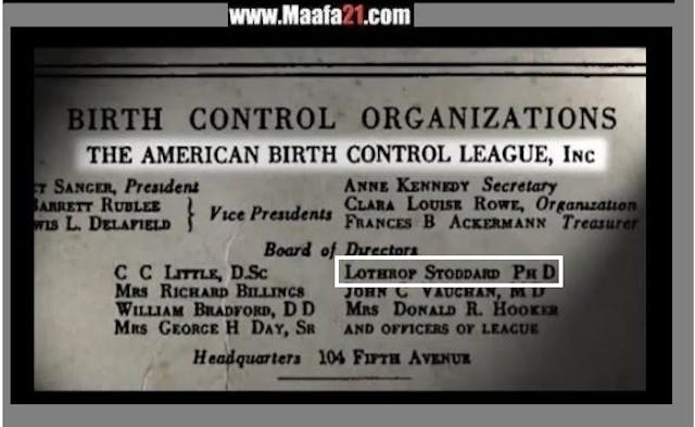 Image: Lothrop Stoddard, on Margaret Sanger board (Image credit: Maafa21 Documentary)