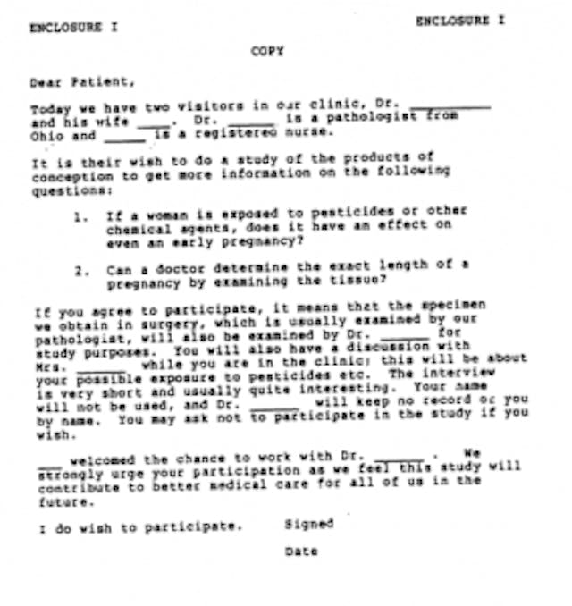 AMSO consent form used in EPA aborted fetal research AMSO consent form used in EPA aborted fetal research