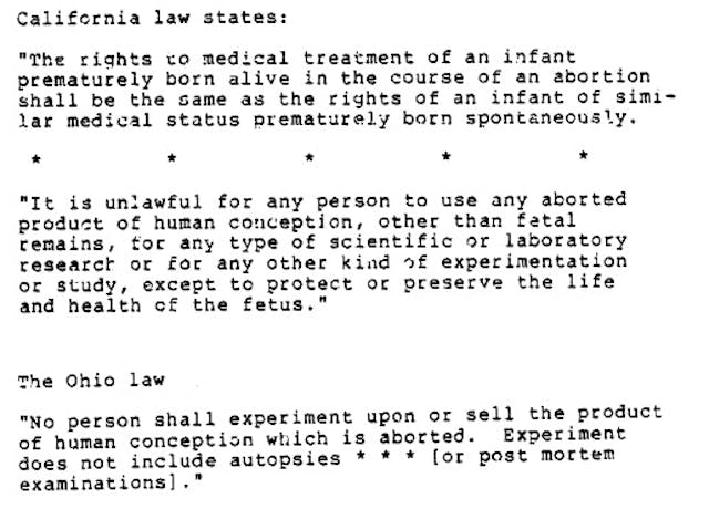 Ohio and California Law at time of EPA Fetal tissue study Ohio and California Law at time of EPA Fetal tissue study