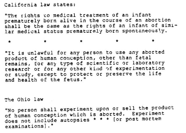 Ohio and California Law at time of EPA Fetal tissue study