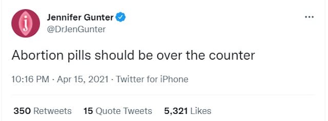 Abortion doc Jennifer Gunter tweets abortion pills should be over the counter (Image: Twitter) Image: Abortion doc Jennifer Gunter tweets abortion pills should be over the counter (Image: Twitter)