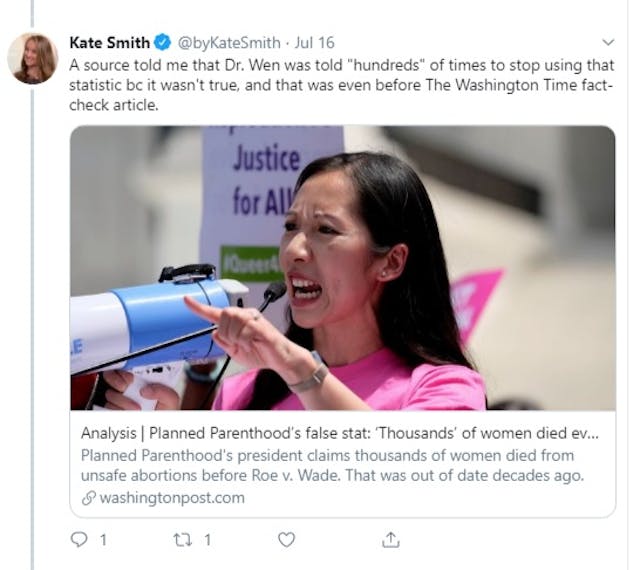 Image: Leana Wen told hundreds of times Illegal Abortion Stat per CBS Kate Smith (Image: Twitter)