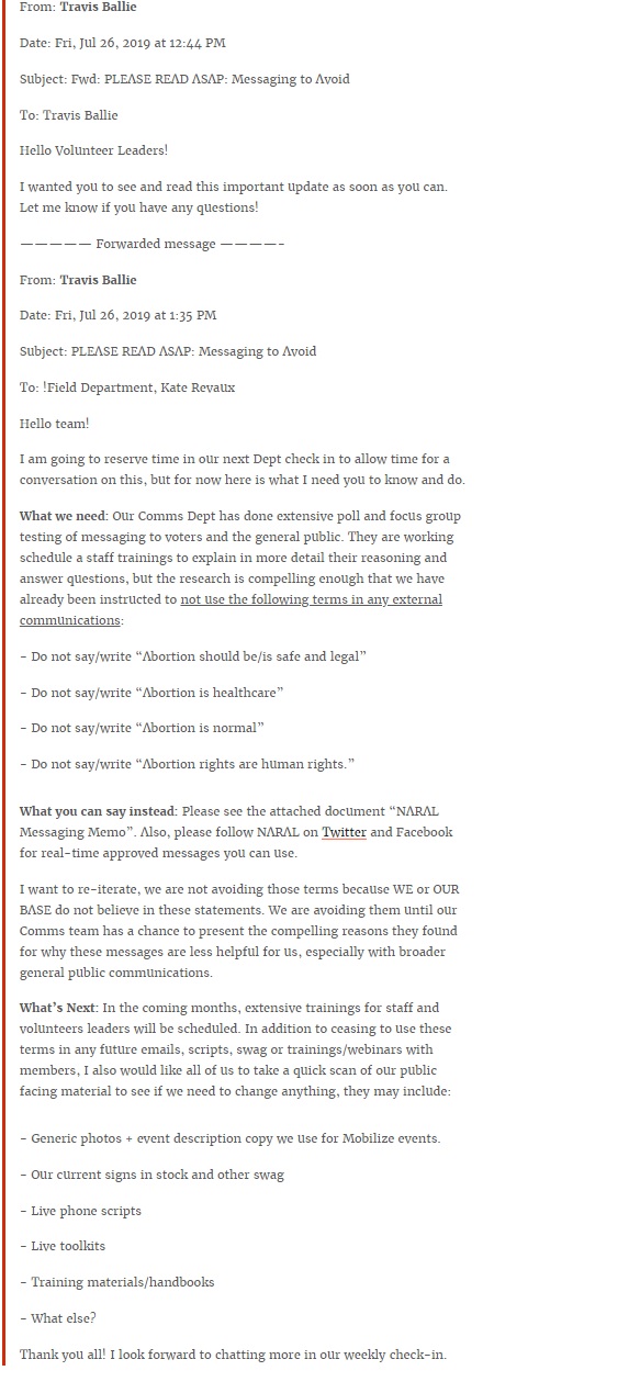 Image: NARAL Abortion messaging Memo published by Splinter