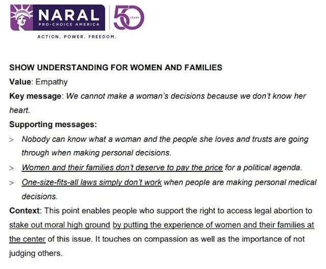 NARAL abortion messaging memo (empathy) Image: NARAL abortion messaging Memo empathy Value