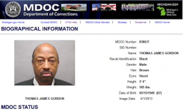 thomas Gordom screen from Michigan Department of Corrections website