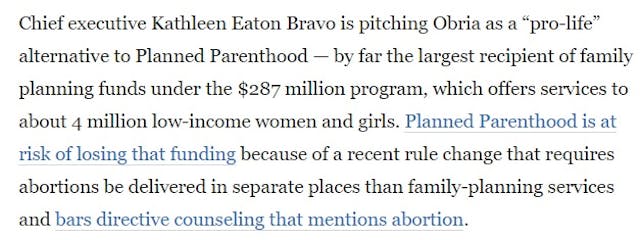 WAPO bias against pro-life Title x recipient Obria not PP Image: WAPO bias against pro-life Title x recipient Obria not PP