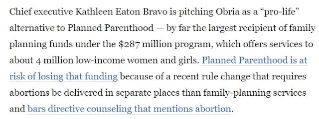 Image: WAPO bias against pro-life Title x recipient Obria not PP