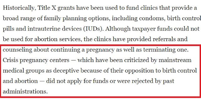 WAPO bias against pro-life Title x recipient groups criticize CPC Image: WAPO bias against pro-life Title x recipient groups criticize CPC