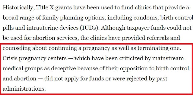Image: WAPO bias against pro-life Title x recipient groups criticize CPC