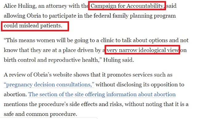 Image: WAPO bias against pro-life Title x recipient quotes pro-abortion Campaign for Accountability