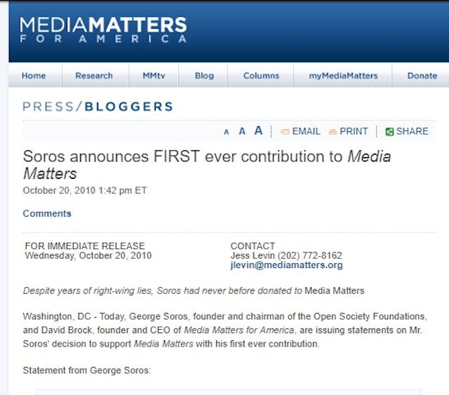 Media Matters funded from far left George Soros Open Society Foundation Image: Media Matters funded from far left George Soros Open Society Foundation