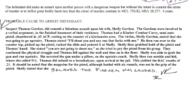 Thomas J Gordon Kent COunty Probable Cause abortion gun