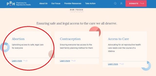 Image: Physicians for Reproductive Health stated mission and focus abortion