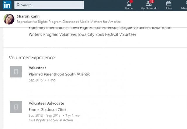 Image: Sharon Kann former Planned Parenthood volunteer and Media Matters staffer (Image: LinkedIn)