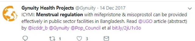 Menstrual Regulation pushed by Gynuity on (Image: Twitter) Image: Menstrual Regulation pushed by Gynuity on Twitter