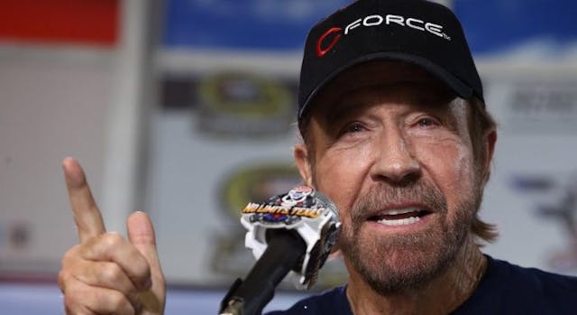Chuck Norris during the NASCAR Sprint Cup Series AAA Texas 500 at Texas Motor Speedway on November 6, 2016 in Fort Worth, Texas. (Getty Images) Chuck Norris