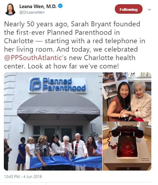 Planned Parenthood prez tweets Sarah Bryant praise Charlotte NC (Image: Twitter) Image: Planned Parenthood prez tweets Sarah Bryant praise Charlotte NC (Image: Twitter)