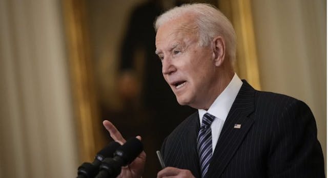 WASHINGTON, DC – MARCH 18: U.S. President Joe Biden speaks in the East Room of the White House on March 18, 2021 in Washington, DC…. (Photo by Drew Angerer/Getty Images) Biden