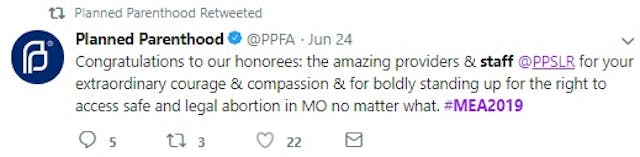 Image: Planned Parenthood awards staff at St Louis Mo abortion facility June 2019 (Image: Twitter)