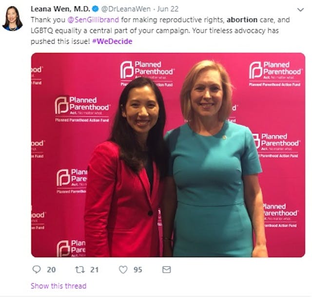 K Gillibrand June 2019 We Decide Forum w Planned Parenthood (Image: Twitter) K Gillibrand June 2019 We Decide Forum w Planned Parenthood (Image: Twitter)