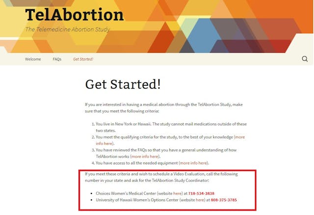 TelAbortion screen from 2016 two locations Image: TelAbortion screen from 2016 two locations