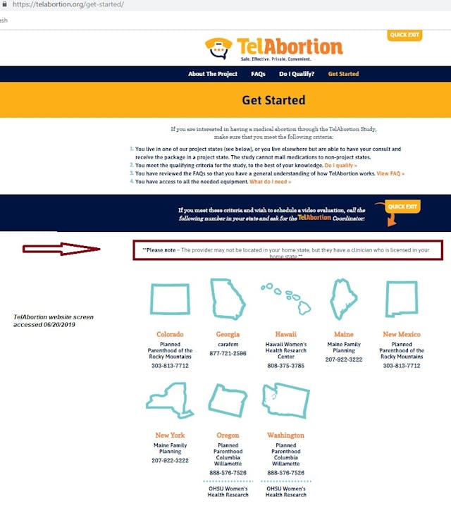 TelAbortion locations screen accessed of June 20 2019 Image: TalAbortion locations screen accessed of June 20 2019