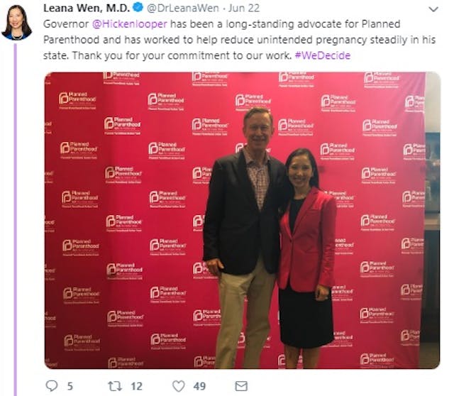 Gov Hickenlooper June 2019 We Decide Forum w Planned Parenthood Image: Twitter) Image: Gov Hickenlooper June 2019 We Decide Forum w Planned Parenthood (Image: Twitter)