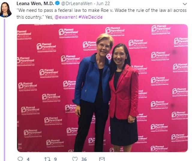 Elizabeth Warren June 2019 We Decide Forum w/ Planned Parenthood (Image: Twitter) Image: Elizabeth Warren June 2019 We Decide Forum w/ Planned Parenthood (Image: Twitter)