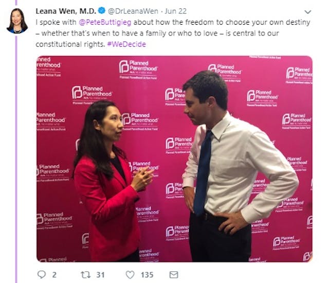 Mayor Pete Buttigieg June 2019 We Decide Forum w Planned Parenthood (Image: Twitter) Image: Mayor Pete Buttigieg June 2019 We Decide Forum w Planned Parenthood (Image: Twitter)