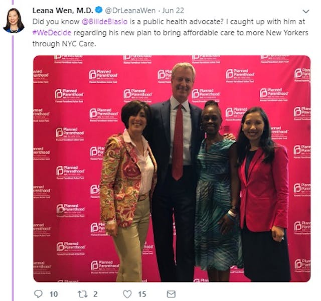 Image: Bill DeBlasio June 2019 We Decide Forum w/ Planned Parenthood (Image: Twitter)