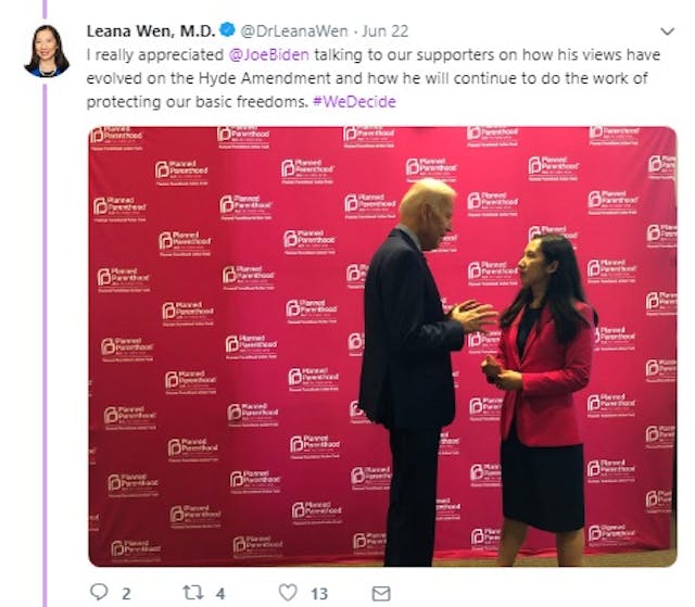 Joe Biden June 2019 We Decide Forum w/ Planned Parenthood (Image: Twitter) Image: Joe Biden June 2019 We Decide Forum w/ Planned Parenthood (Image: Twitter)