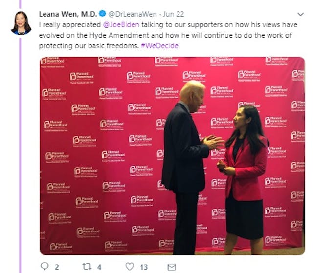 Image: Joe Biden June 2019 We Decide Forum w/ Planned Parenthood (Image: Twitter)