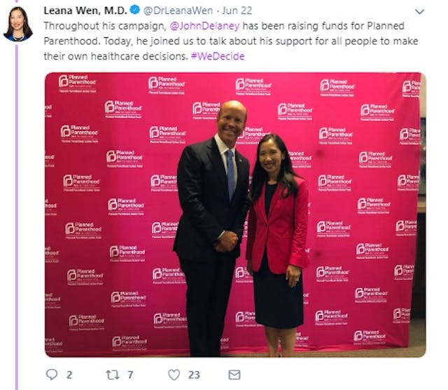 Image: John Delaney June 2019 We Decide Forum w/ Planned Parenthood (Image: Twitter)