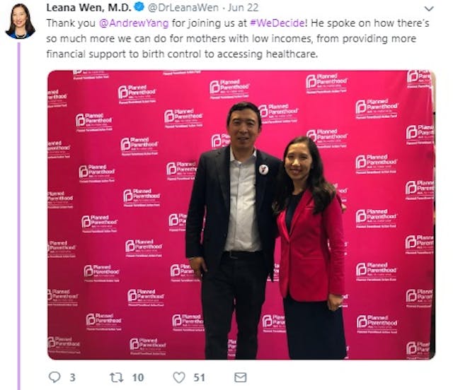 Image: Andrew Yang June 2019 We Decide Forum / Planned Parenthood (Image: Twitter )