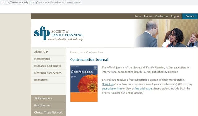 Journal Contraception is the official Journal of the Society of Family Planning (SFP) Image: Journal Contraception official Journal of Society of Family Planning (SFP)