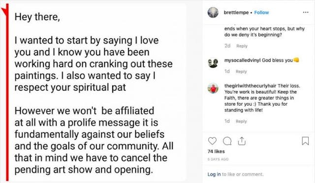 Artist’s show canceled not for controversial art, but because of his pro-life beliefs image