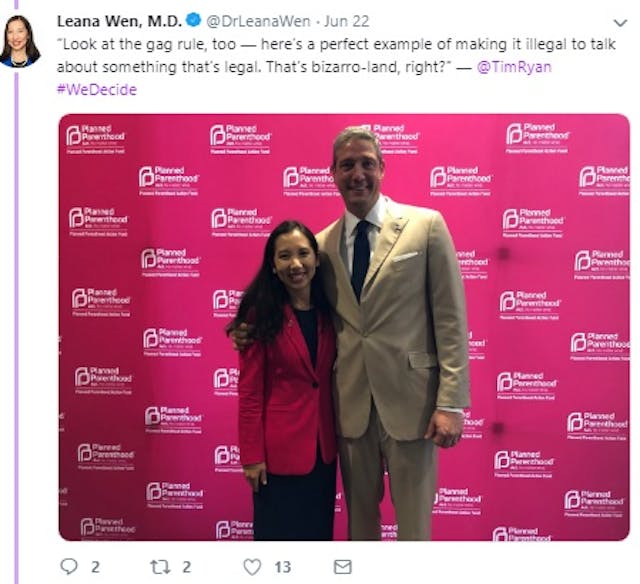 Image: Tim Ryan June 2019 We Decide Forum w/ Planned Parenthood (Image: Twitter)