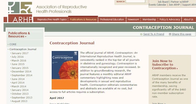 Contraception Journal official Journal of Assoc of Reproductive Health Professionals (ARHP) Image: Contraception Journal official Journal of Assoc of Reproductive Health Professionals (ARHP)
