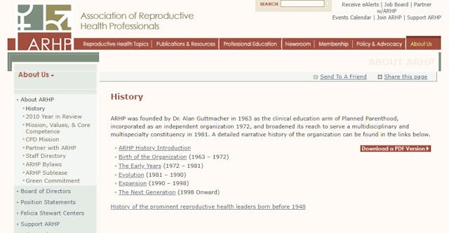 Assoc of Reproductive Health Professionals (ARHP) history founded by Alan Guttmacher Image: Assoc of Reproductive Health Professionals (ARHP) history founded by Alan Guttmacher