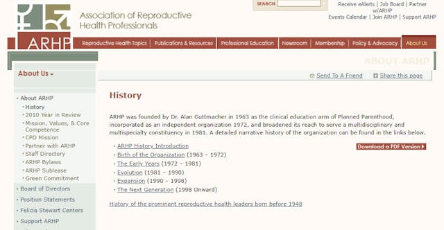 Image: Assoc of Reproductive Health Professionals (ARHP) history founded by Alan Guttmacher