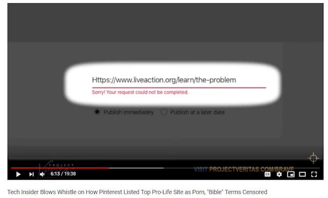 Live Action is blocked at Pinterest, per Project Veritas Image: Live Action is blocked at Pinterest per Project Veritas