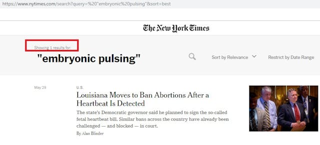 New York Times used embryonic pulsing 1 time Image: New York Times used embryonic pulsing 1 time