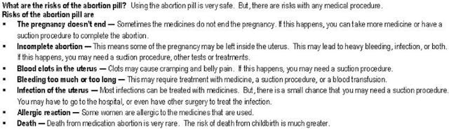 Image from Planned Parenthood consent form on abortion pill risks