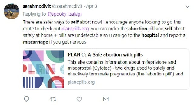 Image: Abortion supporter advises women lie about illegal abortion pill emergencies say miscarriage