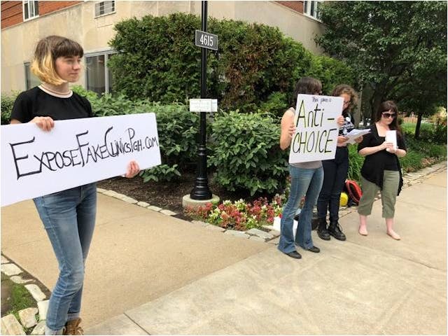 Pro-abortion protesters at Women’s Choice Network this past spring/Women’s Choice Network Anti-pregnancy center protestors have opposite effect than they intended image