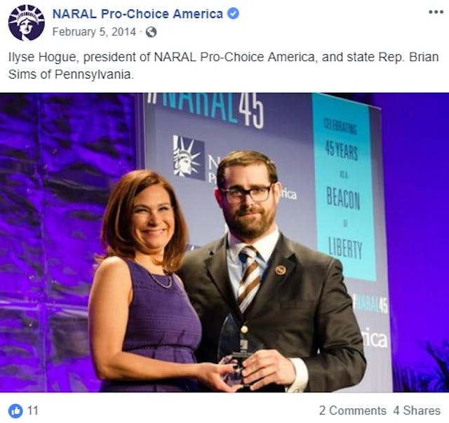 Brian Sims accepts Champion of Choice Award from NARAL 2014 with Ilyse Hogue (Image credit: Facebook) Image: Brian Sims accepts Champion of Choice Award from NARAL 2014 with Ilyse Hogue