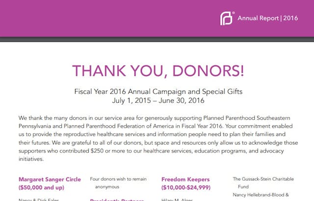 Image: Planned Parenthood SE PA Margaret Sanger Circle (Image: PPSP AR 2016)
