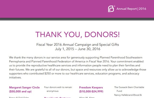 Image: Planned Parenthood SE PA Margaret Sanger Circle (Image: PPSP AR 2016)