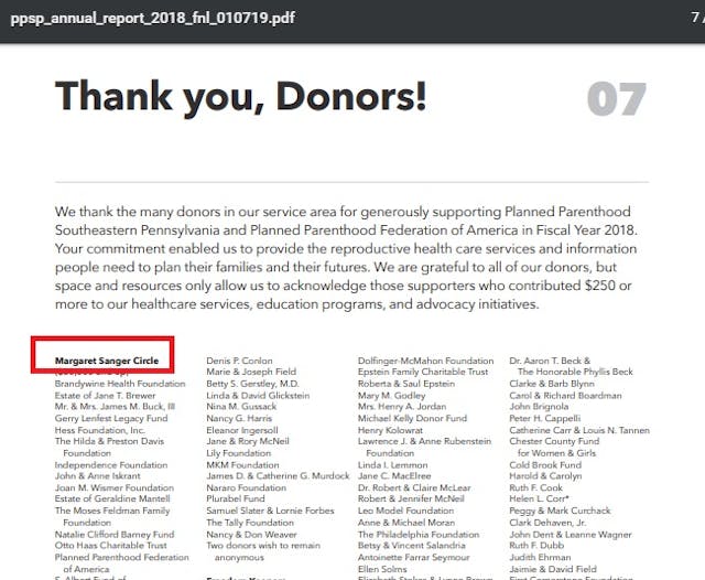 Image: Planned Parenthood Southeastern Pennsylvania Margaret Sanger Circle Annual Report 2017 to 2018